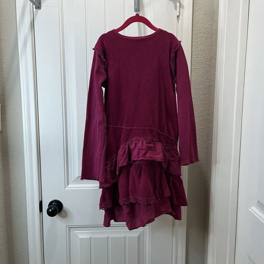 Girls Naartjie Size 8 Pink Magenta Velour Dress Tulle Accents Ruffle Long Sleeve